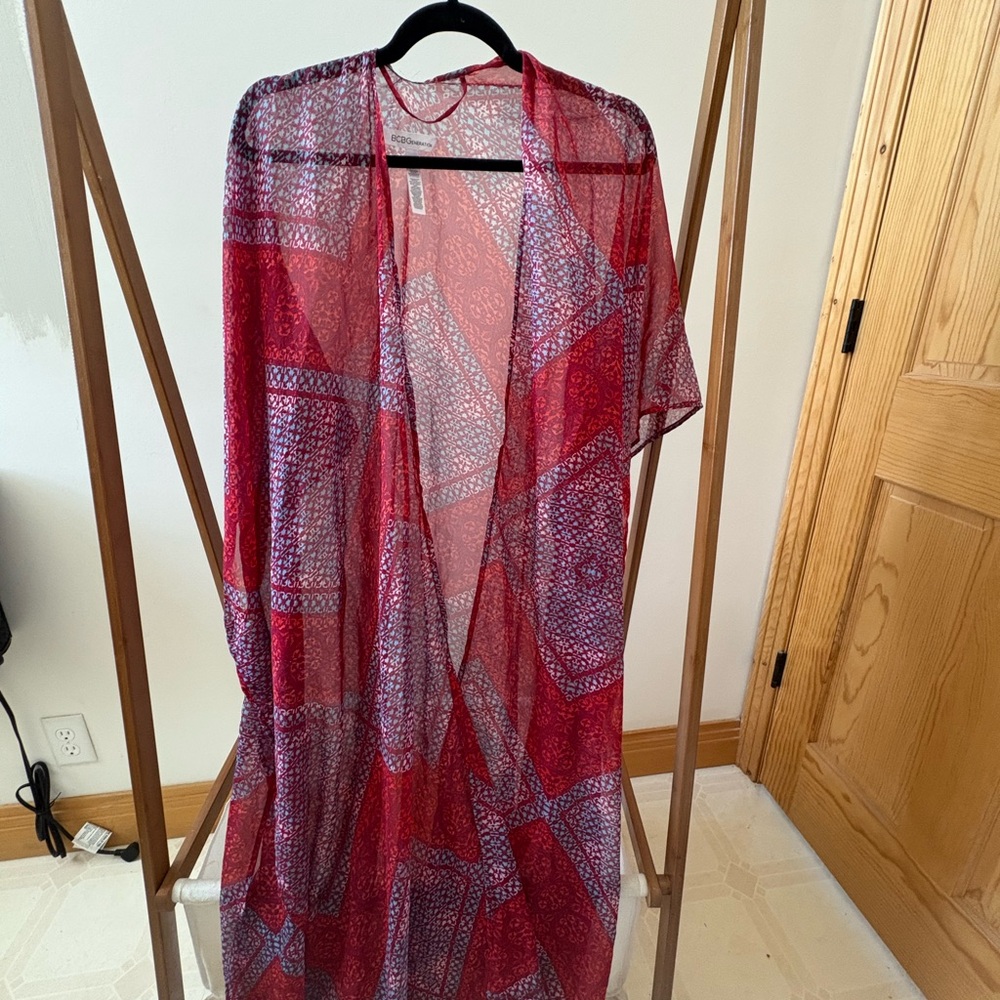 BCBGeneration Red and Blue Sheer Kimono
